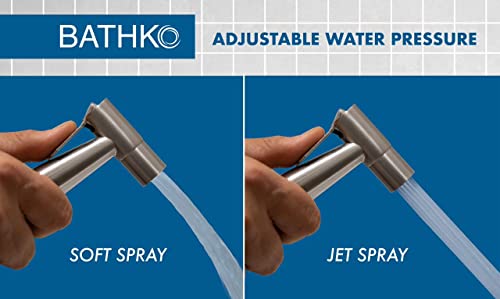 BATHKO Handheld Shattaf/Bidet Sprayer Set for Toilet - Jet Spray with Adjustable Pressure Control - Easy to Install with Leak Proof Technology - Stainless Steel Satin Finish Toilet Sprayer Kit