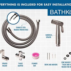 BATHKO Handheld Shattaf/Bidet Sprayer Set for Toilet - Jet Spray with Adjustable Pressure Control - Easy to Install with Leak Proof Technology - Stainless Steel Satin Finish Toilet Sprayer Kit