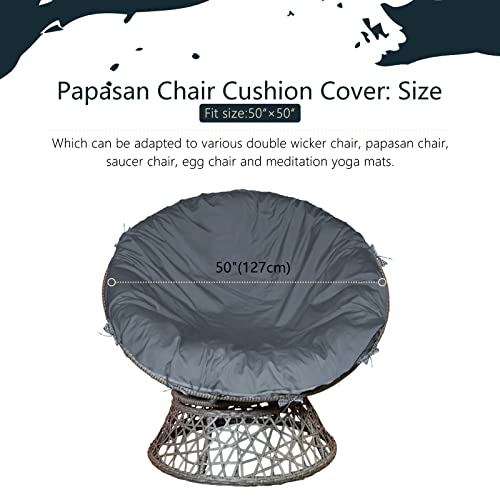 TORUTA Papasan Cushion Cover Only 50"D - Grey 600D Waterproof Heavy Duty Oxford Cloth Outdoor patio Zippered Papasan Cushion Cover