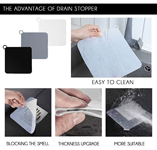 SUQMZAK Tub Stopper Silicone Drain Stopper,Bathroom Drain Anti-Odor Mat,Shower Drain Stopper for Bath, Kitchen Sink Cover for Bathroom Toilet Kitchen and Laundry 3 Pieces(Grey、White、Black) …