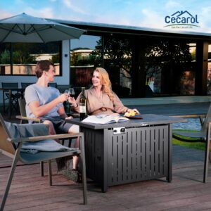 Cecarol 43in Glass Shield Outdoor Propane Gas Fire Pit Table Electronic Pulse Ignition w/Glass Rock, Waterproof Cover, 50,000 BTU CSA Certification for Outside Garden Patio Party (Brown)