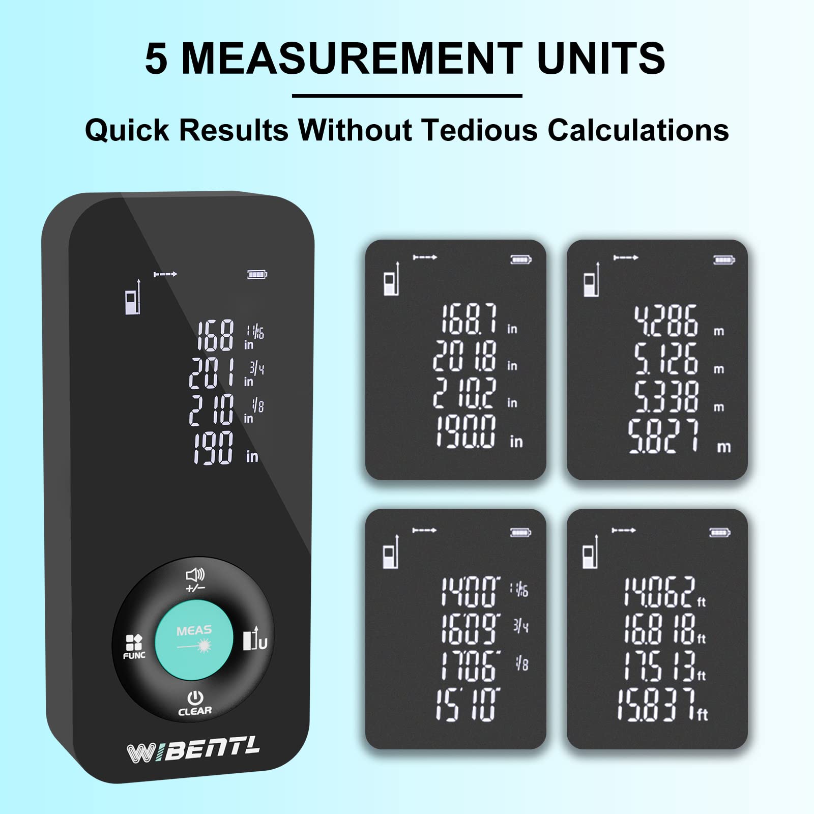 Laser Measurement Tool, WIBENTL, 328FT Laser Distance Measure, 11 Measurement Modes, ±1/16-inch Accuracy, 5 Units, Type-C Charging, Laser Tape Measure, Area, Volume and Pythagorean - WLM01