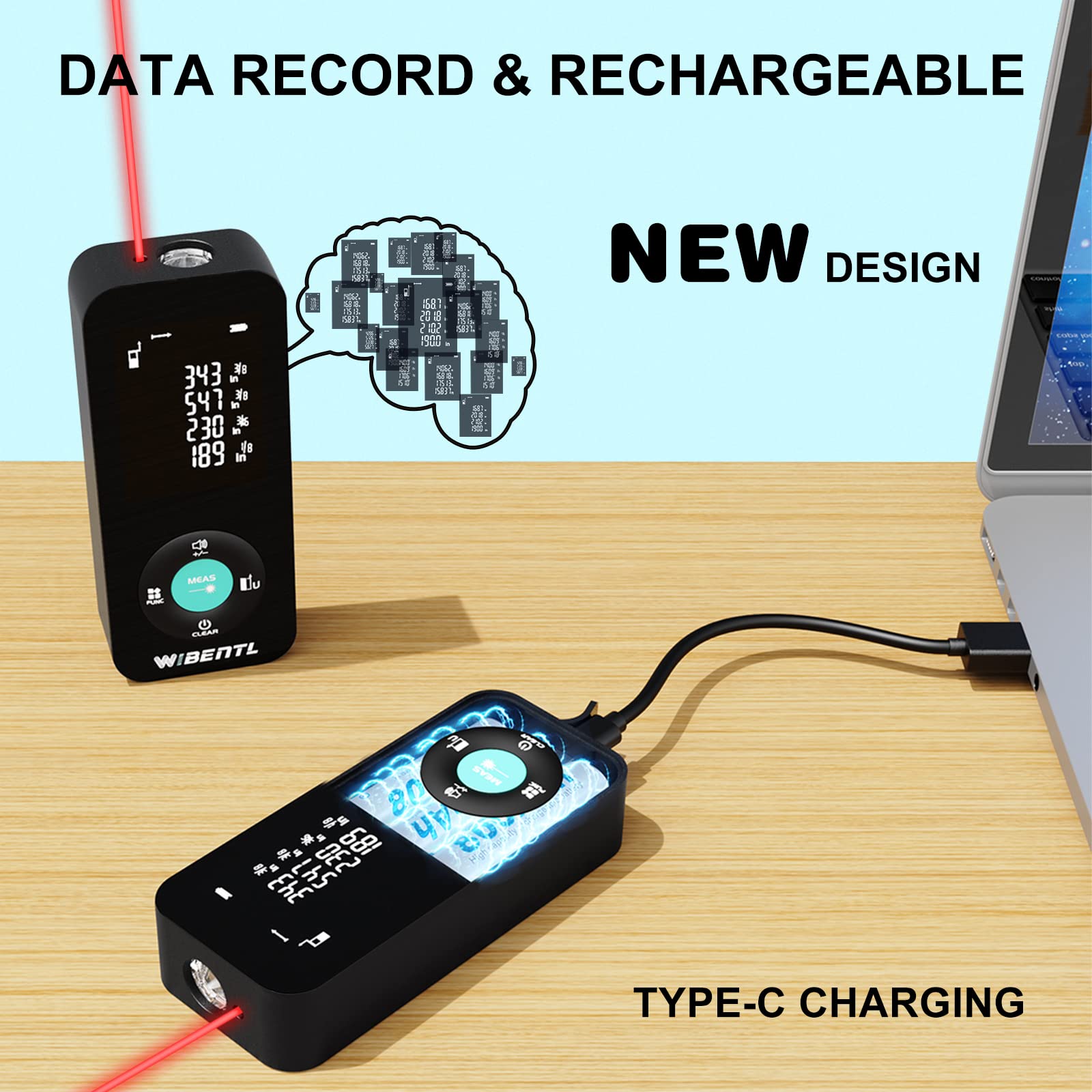 Laser Measurement Tool, WIBENTL, 328FT Laser Distance Measure, 11 Measurement Modes, ±1/16-inch Accuracy, 5 Units, Type-C Charging, Laser Tape Measure, Area, Volume and Pythagorean - WLM01