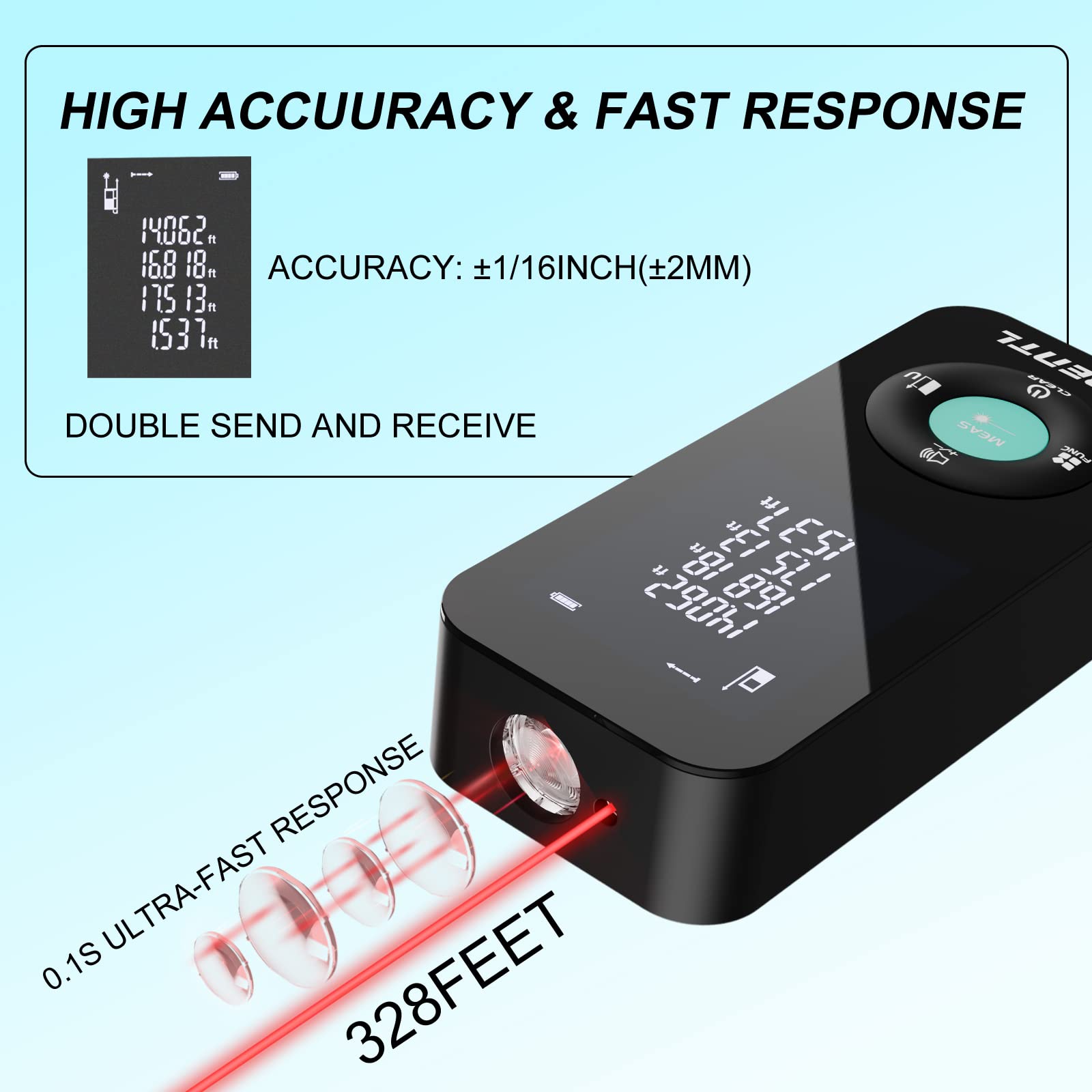 Laser Measurement Tool, WIBENTL, 328FT Laser Distance Measure, 11 Measurement Modes, ±1/16-inch Accuracy, 5 Units, Type-C Charging, Laser Tape Measure, Area, Volume and Pythagorean - WLM01