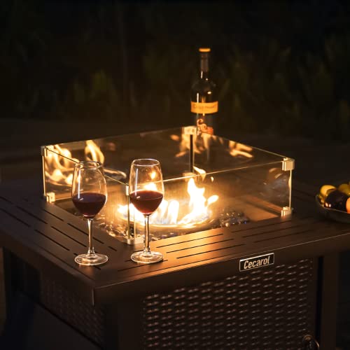 Cecarol 32 in Outdoor Propane Gas Fire Pit Table Electronic Pulse Ignition with Glass Wind Guard, Glass Rock, Waterproof Cover, 50,000 BTU CSA Certification for Outside Garden Patio Party (Black)