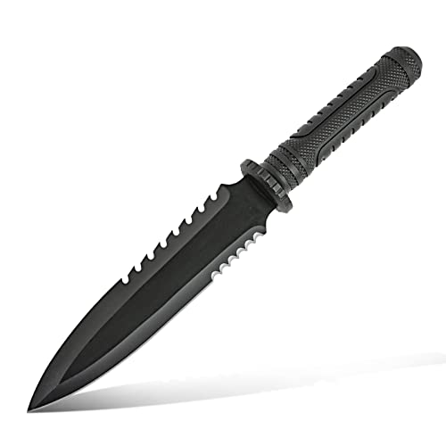 Dispatch Tactical Bowie Survival Hunting Rambo Bushcraft Knife with Protective Sheath Military Combat Fixed Blade, with Non-Slip Handle, for Camping, Hunting, and Adventure, 15" Closed