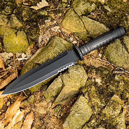 Dispatch Tactical Bowie Survival Hunting Rambo Bushcraft Knife with Protective Sheath Military Combat Fixed Blade, with Non-Slip Handle, for Camping, Hunting, and Adventure, 15" Closed