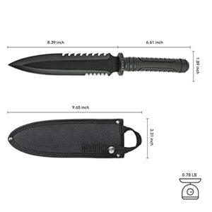 Dispatch Tactical Bowie Survival Hunting Rambo Bushcraft Knife with Protective Sheath Military Combat Fixed Blade, with Non-Slip Handle, for Camping, Hunting, and Adventure, 15" Closed