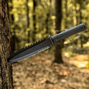 Dispatch Tactical Bowie Survival Hunting Rambo Bushcraft Knife with Protective Sheath Military Combat Fixed Blade, with Non-Slip Handle, for Camping, Hunting, and Adventure, 15" Closed