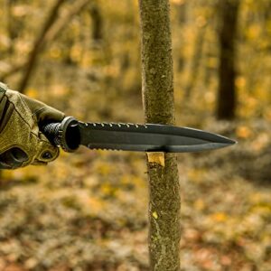 Dispatch Tactical Bowie Survival Hunting Rambo Bushcraft Knife with Protective Sheath Military Combat Fixed Blade, with Non-Slip Handle, for Camping, Hunting, and Adventure, 15" Closed