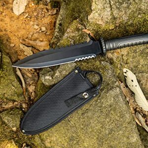 Dispatch Tactical Bowie Survival Hunting Rambo Bushcraft Knife with Protective Sheath Military Combat Fixed Blade, with Non-Slip Handle, for Camping, Hunting, and Adventure, 15" Closed
