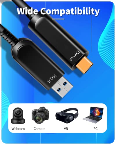 DWLCWY Fiber Optic USB A to USB C Cable (50ft),10Gbps High Speed USB 3.1 Cable for VR, Webcam,etc