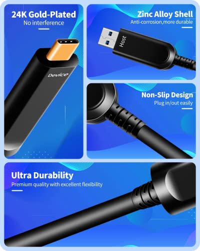 DWLCWY Fiber Optic USB A to USB C Cable (50ft),10Gbps High Speed USB 3.1 Cable for VR, Webcam,etc