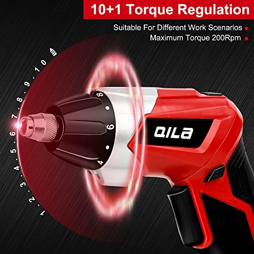 QILA Cordless Screwdriver, Screw Gun 4V Electric Screwdriver Set with Bright LED Light & Flashlight, 28 Accessory Kit & Chrger in Carrying Case, 4N.m Screw Gun, 10+1 Torque Setting, 2 Position Handle