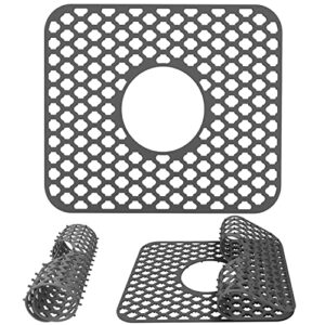 fubullish silicone sink mat, kitchen sink protector grid accessory with center drain, folding non-slip sink mats for bottom of farmhouse stainless steel porcelain sink, 13.58'' x 11.6''