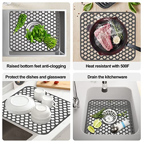 Fubullish Silicone Sink Mat, Kitchen Sink Protector Grid Accessory with Center Drain, Folding Non-Slip Sink Mats for Bottom of Farmhouse Stainless Steel Porcelain Sink, 13.58'' x 11.6''