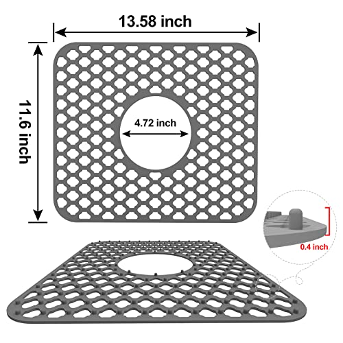 Fubullish Silicone Sink Mat, Kitchen Sink Protector Grid Accessory with Center Drain, Folding Non-Slip Sink Mats for Bottom of Farmhouse Stainless Steel Porcelain Sink, 13.58'' x 11.6''