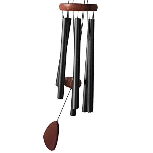 Litu Wind Chimes for Outside with Wood Wind Catcher, 37 Inches Large Aluminum Windchimes Outdoors for Patio Decoration & Zen Atmosphere, Great as a Gift for Family & Relative(Black)