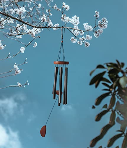 Litu Wind Chimes for Outside with Wood Wind Catcher, 37 Inches Large Aluminum Windchimes Outdoors for Patio Decoration & Zen Atmosphere, Great as a Gift for Family & Relative(Black)