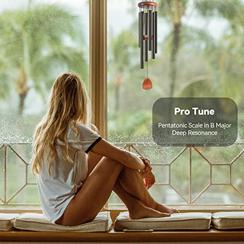 Litu Wind Chimes for Outside with Wood Wind Catcher, 37 Inches Large Aluminum Windchimes Outdoors for Patio Decoration & Zen Atmosphere, Great as a Gift for Family & Relative(Black)
