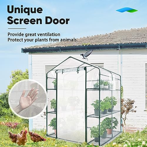 Quictent 4.7 x 4.7 x 6.4 FT Walk-in Greenhouse, Mesh Door & Windows, 3 Tiers 12 Shelves, Mini Portable Indoor Outdoor Garden Plant Green House, Clear