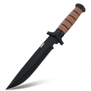 dispatch tactical bowie survival hunting rambo bushcraft knife with protective sheath military combat fixed blade, with non-slip handle, for camping, hunting, and adventure, 14" closed