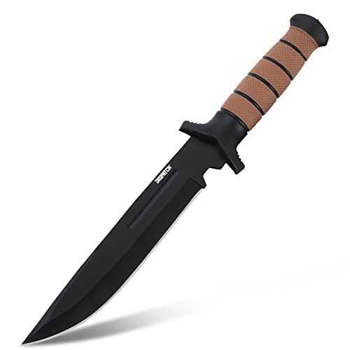 Dispatch Tactical Bowie Survival Hunting Rambo Bushcraft Knife with Protective Sheath Military Combat Fixed Blade, with Non-Slip Handle, for Camping, Hunting, and Adventure, 14" Closed