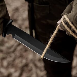 Dispatch Tactical Bowie Survival Hunting Rambo Bushcraft Knife with Protective Sheath Military Combat Fixed Blade, with Non-Slip Handle, for Camping, Hunting, and Adventure, 14" Closed