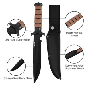 Dispatch Tactical Bowie Survival Hunting Rambo Bushcraft Knife with Protective Sheath Military Combat Fixed Blade, with Non-Slip Handle, for Camping, Hunting, and Adventure, 14" Closed