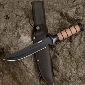 Dispatch Tactical Bowie Survival Hunting Rambo Bushcraft Knife with Protective Sheath Military Combat Fixed Blade, with Non-Slip Handle, for Camping, Hunting, and Adventure, 14" Closed