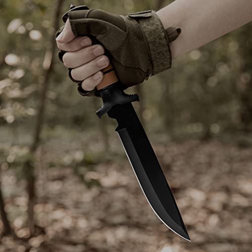 Dispatch Tactical Bowie Survival Hunting Rambo Bushcraft Knife with Protective Sheath Military Combat Fixed Blade, with Non-Slip Handle, for Camping, Hunting, and Adventure, 14" Closed