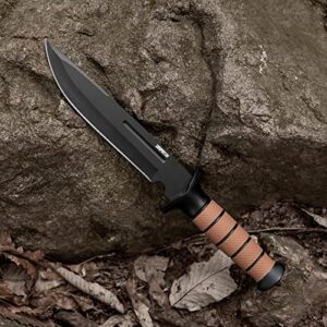 Dispatch Tactical Bowie Survival Hunting Rambo Bushcraft Knife with Protective Sheath Military Combat Fixed Blade, with Non-Slip Handle, for Camping, Hunting, and Adventure, 14" Closed