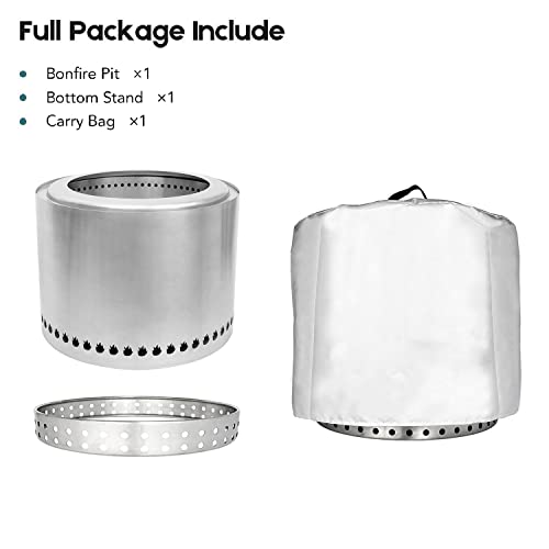 DIYTuning 19.5" Portable Wood Burning Smokeless Bonfire Pit Stove Steel Backyard Outdoor for Cooking Camping Picnic BBQ Patio Deck with Stand & Carry Case Silver