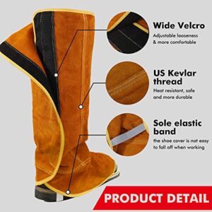 QeeLink Leather Welding Spats Extra Long - Heat and Abrasion Resistant Welding Boot Covers - Full Coverage Shoes Protectors - Welding Gaiters, 1 Pair