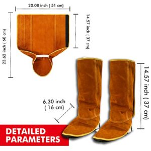 QeeLink Leather Welding Spats Extra Long - Heat and Abrasion Resistant Welding Boot Covers - Full Coverage Shoes Protectors - Welding Gaiters, 1 Pair