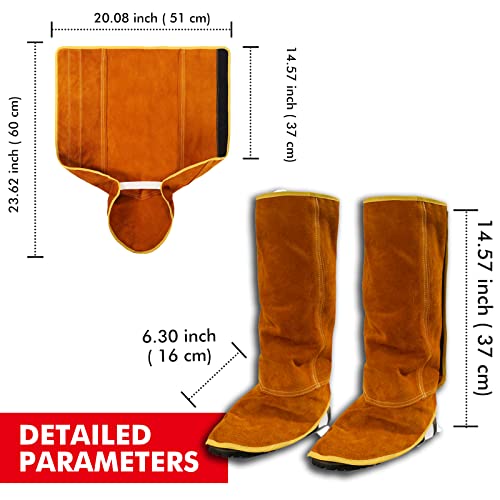 QeeLink Leather Welding Spats Extra Long - Heat and Abrasion Resistant Welding Boot Covers - Full Coverage Shoes Protectors - Welding Gaiters, 1 Pair