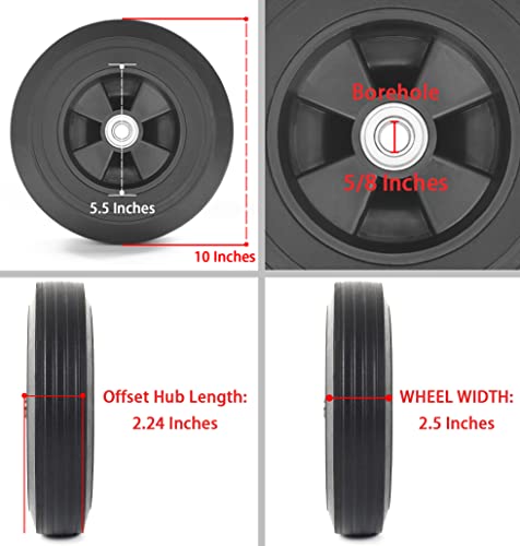 10" x 2.5" (4.10/3.50-4) Solid Rubber Hand Truck Wheels, Dolly Wheels Replacement, Wheelbarrow Flat Free Tires for Cart- 660 lb Load Capacity, Pack of 2