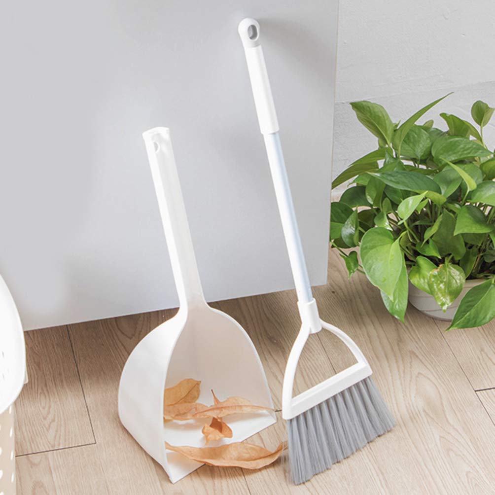 Gadpiparty Mini Broom and Dustpan Set, Small Broom with Dustpan Broomstick, and Pan Comb Sweeping Little Housekeeping Helper for Kids Home Kitchen Housework Cleaning Craft (White)