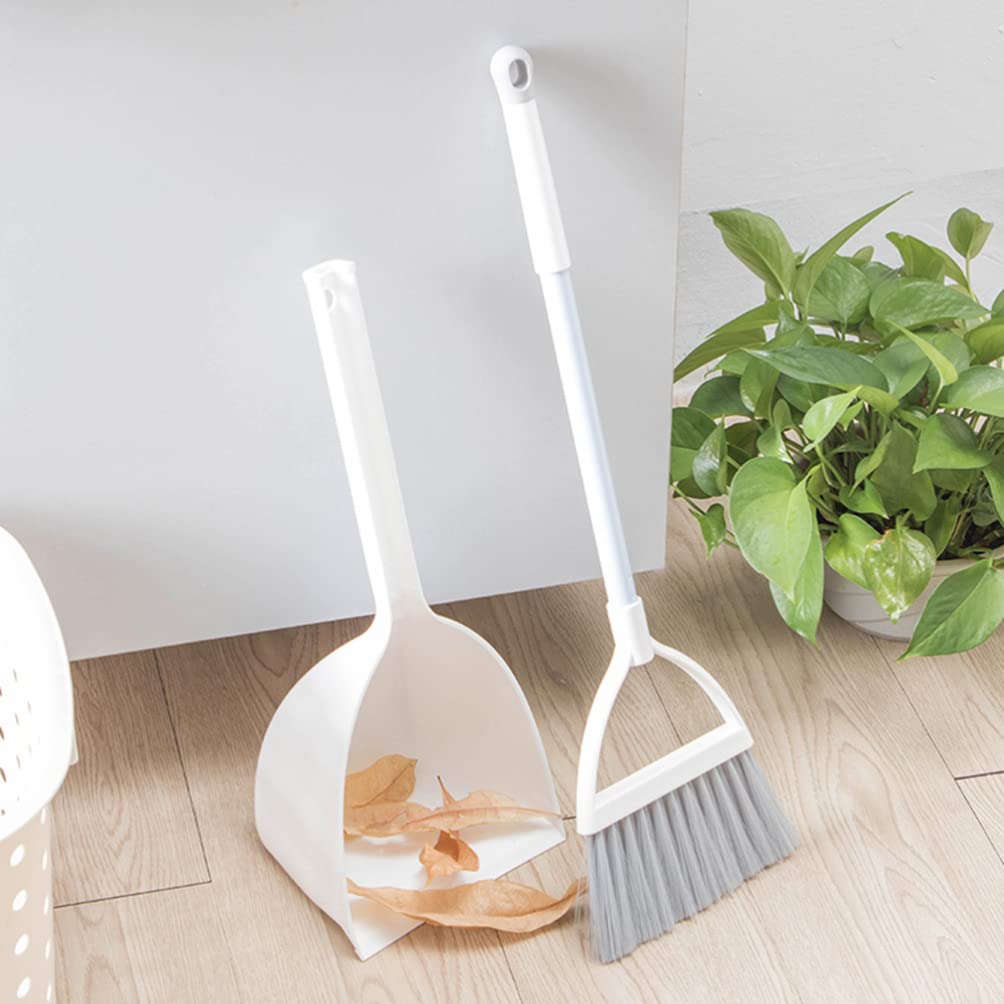 Gadpiparty Mini Broom and Dustpan Set, Small Broom with Dustpan Broomstick, and Pan Comb Sweeping Little Housekeeping Helper for Kids Home Kitchen Housework Cleaning Craft (White)