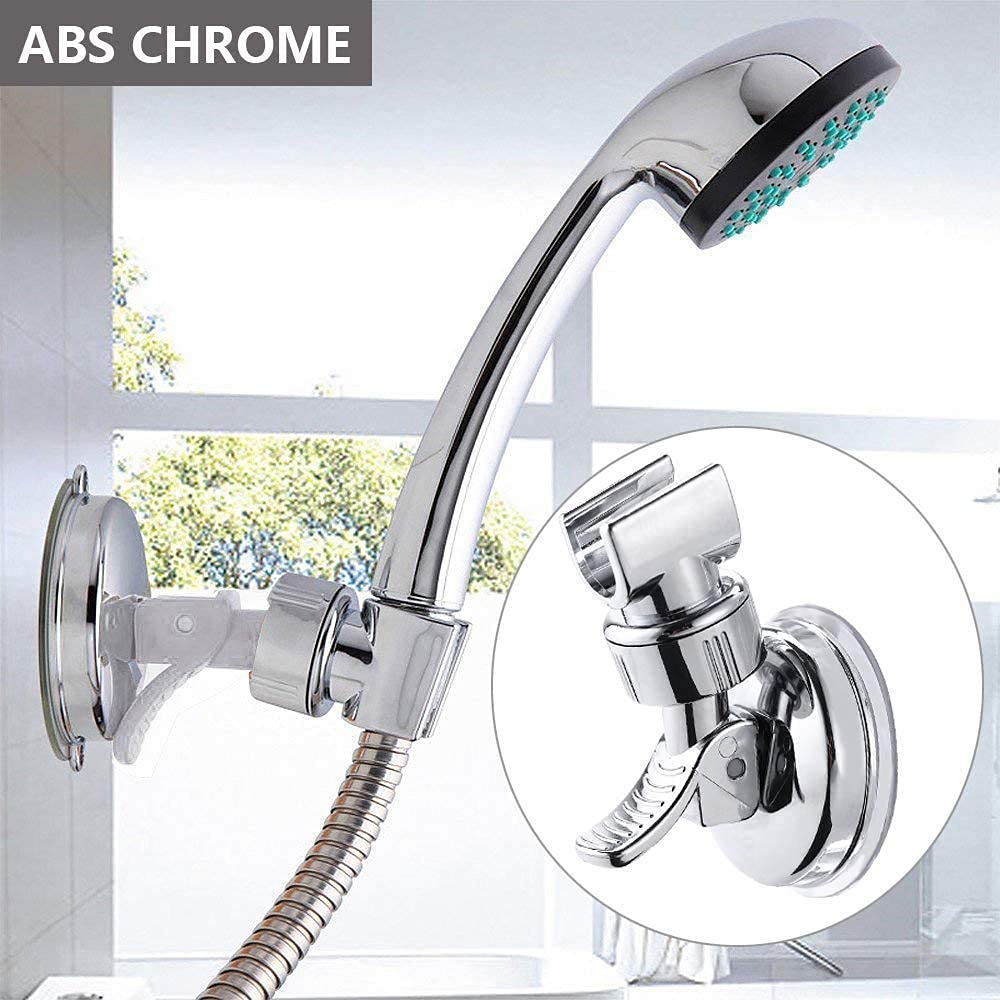 YIFEI Shower Head Holder Suction Cup Handheld Showerhead Bracket Adjustable Height Shower Holder, Removable Handheld Wand Holder Wall Mounted Suction Bracket (Silver-1pcs)