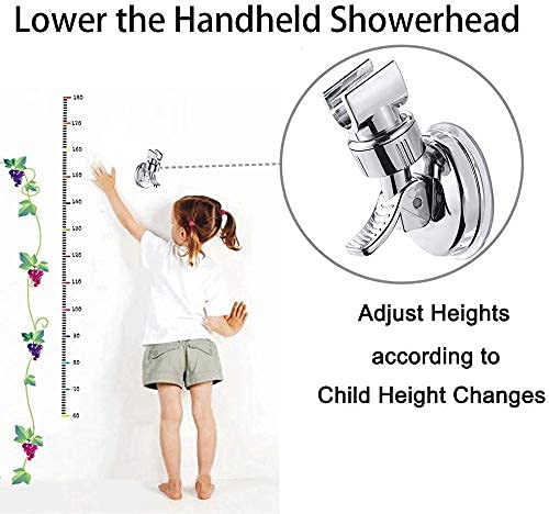 YIFEI Shower Head Holder Suction Cup Handheld Showerhead Bracket Adjustable Height Shower Holder, Removable Handheld Wand Holder Wall Mounted Suction Bracket (Silver-1pcs)