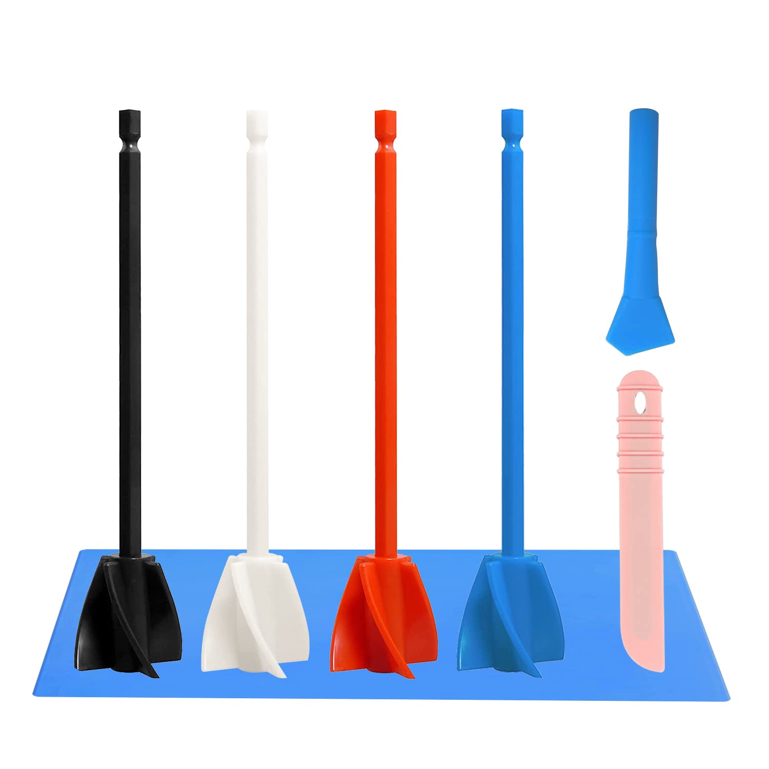 Epoxy Resin Mixer Paddles - Paint Mixer & Epoxy Mixer for Drill Attachment, Reusable Paint Stirrer Drill Paddles for Mix Epoxy Resin, Stirring Spoon, Silicone Spatula and Silicone Mat