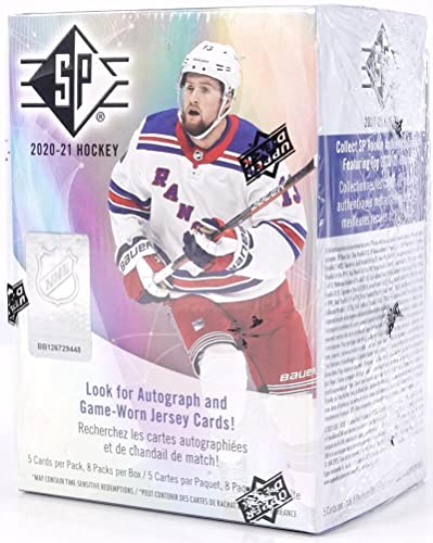 2020-21 NHL Upper Deck SP Hockey Factory Sealed Blaster Box 8 Packs of 5 Cards, 40 Cards in all. Look for Autographs and Game Worn Jersey cards of this great Rookie Class featuring Kirill Kaprizov Bonus 3 Cards (Per Order) of your favorite team if you mes