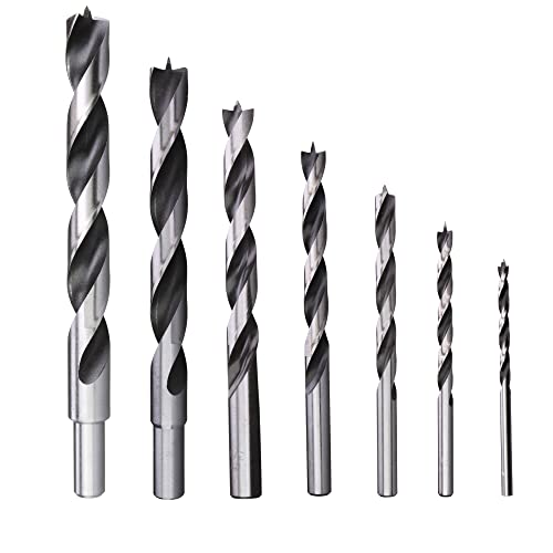 MKC Chrome Vanadium Brad Point Drill Bit Set, 7-Piece Imperial Sizes Includes 1/8 Inch Inch, 3/16 Inch Inch, 1/4 Inch Inch, 5/16 Inch Inch, 3/8 Inch Inch, 7/16 Inch Inch, 1/2 Inch Inch Inches