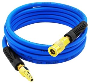 yotoo hybrid lead-in air hose, 1/4"x10' air compressor hose, 300 psi, heavy duty, lightweight, kink resistant, all-weather flexibility with 1/4-inch industrial air fittings and bend restrictors, blue