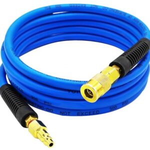 YOTOO Hybrid Lead-In Air Hose, 1/4"x10' Air Compressor Hose, 300 PSI, Heavy Duty, Lightweight, Kink Resistant, All-Weather Flexibility with 1/4-Inch Industrial Air Fittings and Bend Restrictors, Blue