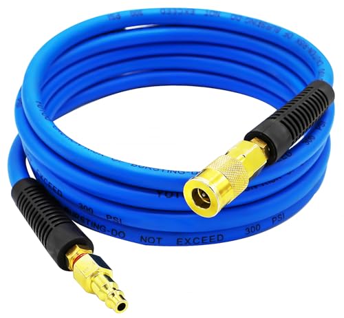 YOTOO Hybrid Lead-In Air Hose, 1/4"x10' Air Compressor Hose, 300 PSI, Heavy Duty, Lightweight, Kink Resistant, All-Weather Flexibility with 1/4-Inch Industrial Air Fittings and Bend Restrictors, Blue