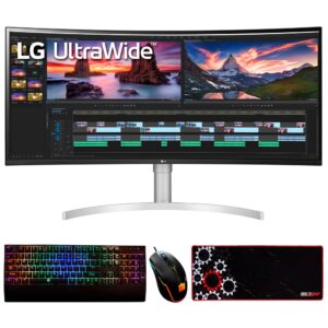 lg 38wn95c-w 38" ultrawide qhd+ ips curved monitor, nvidia g-sync compatible bundle with deco gear mechanical gaming keyboard, deco gear wired gaming mouse and deco gear gaming mouse pad