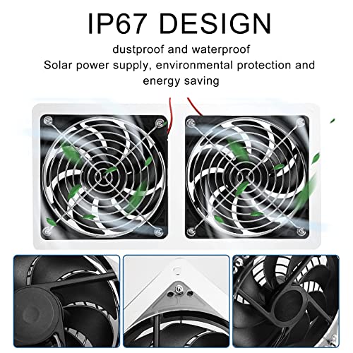 Solar Panel Fan Kit, 100W 12V Solar Powered Dual Fans Outdoor Waterproof, Solar Exhaust Fan for Chicken Coop, Greenhouse, Dog House, Shed, Pet Houses, Window Exhaust, DIY Cooling Ventilation(1 Panel)