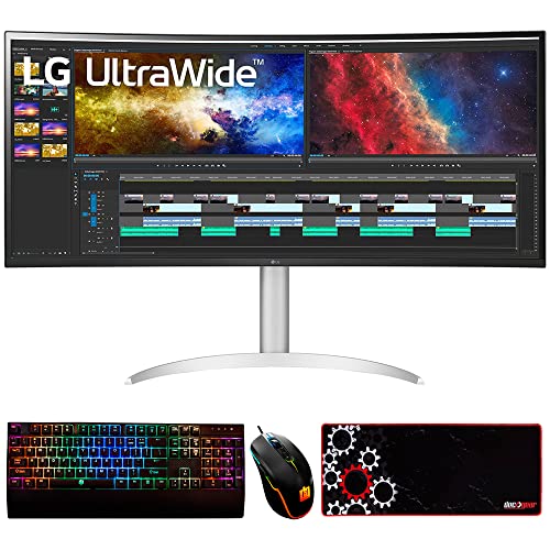 LG 38WP85C-W 38" Curved 21:9 UltraWide QHD 3840x1600 PC Monitor Bundle with Deco Gear Mechanical Gaming Keyboard, Deco Gear Wired Gaming Mouse and Deco Gear Gaming Mouse Pad